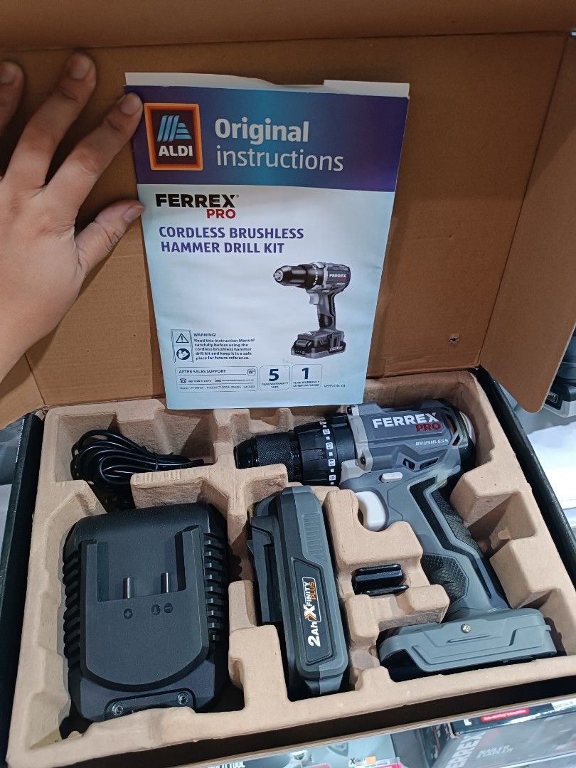 Ferrex Pro Cordless Hammer Drill Kit, Furniture & Home Living, Home