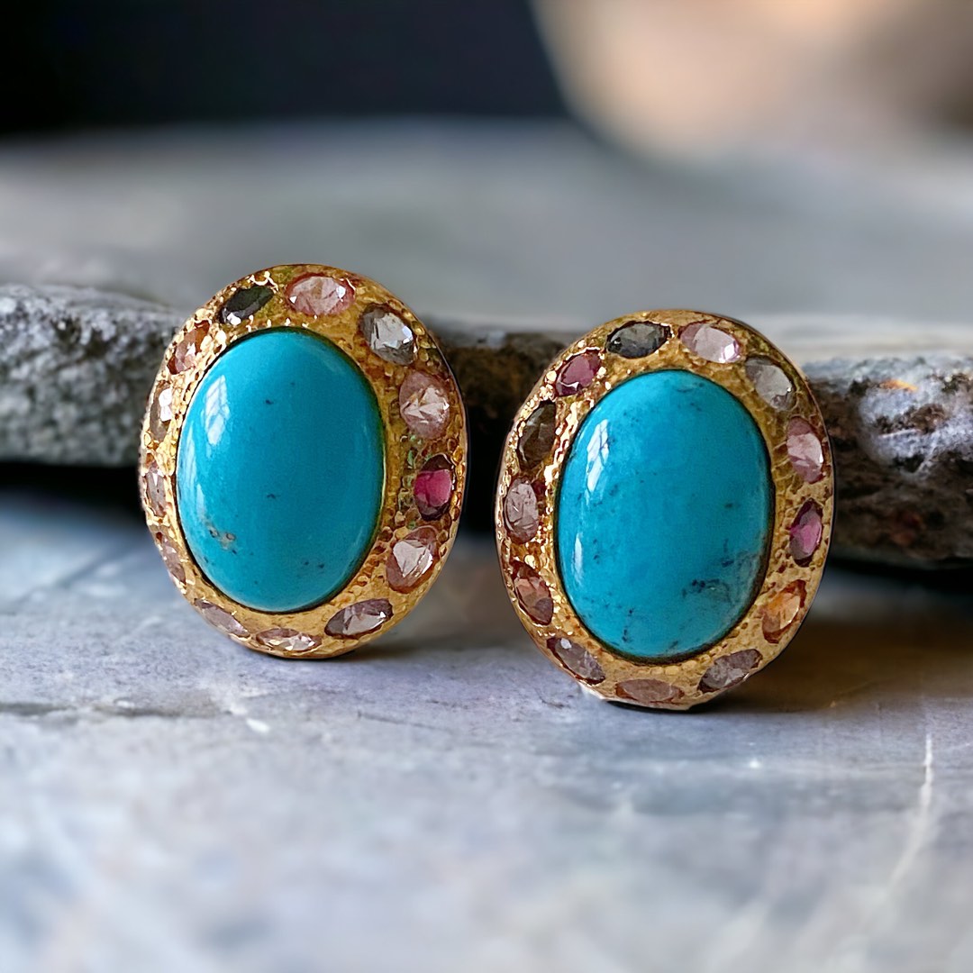 18K Gold over Sterling Silver Monte Carlo Turquoise Stud Earrings