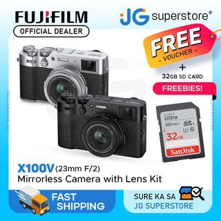 Fujifilm X100V APS-C Mirrorless Digital Camera with Fujinon 23mm F/2 Wide-Angle Prime Lens, Touchscreen LCD, Wireless Connectivity and Film Simulation Modes (Black, Silver) | JG Superstore