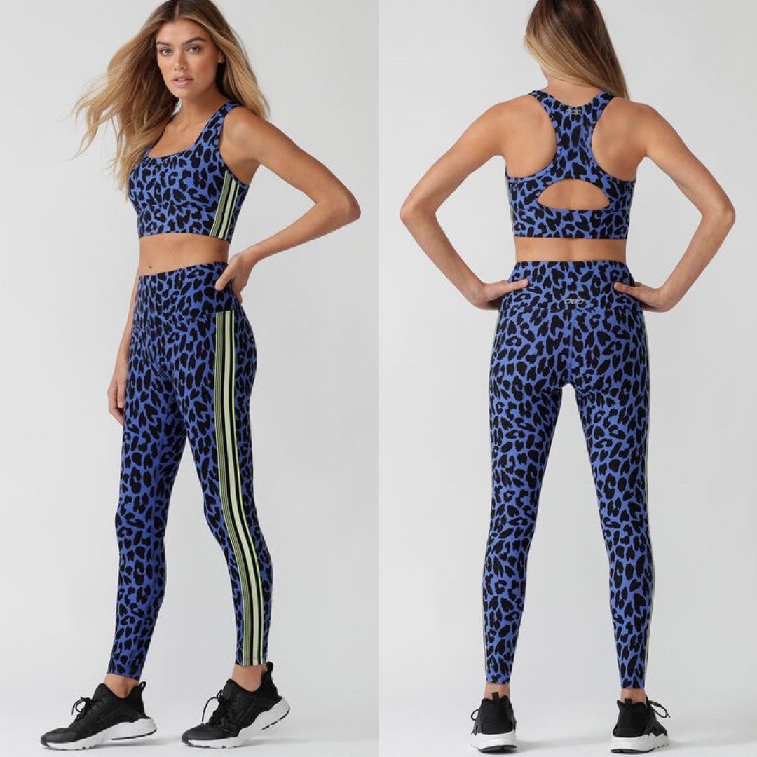 Lorna Jane mediums support sports bra in blue leopard print