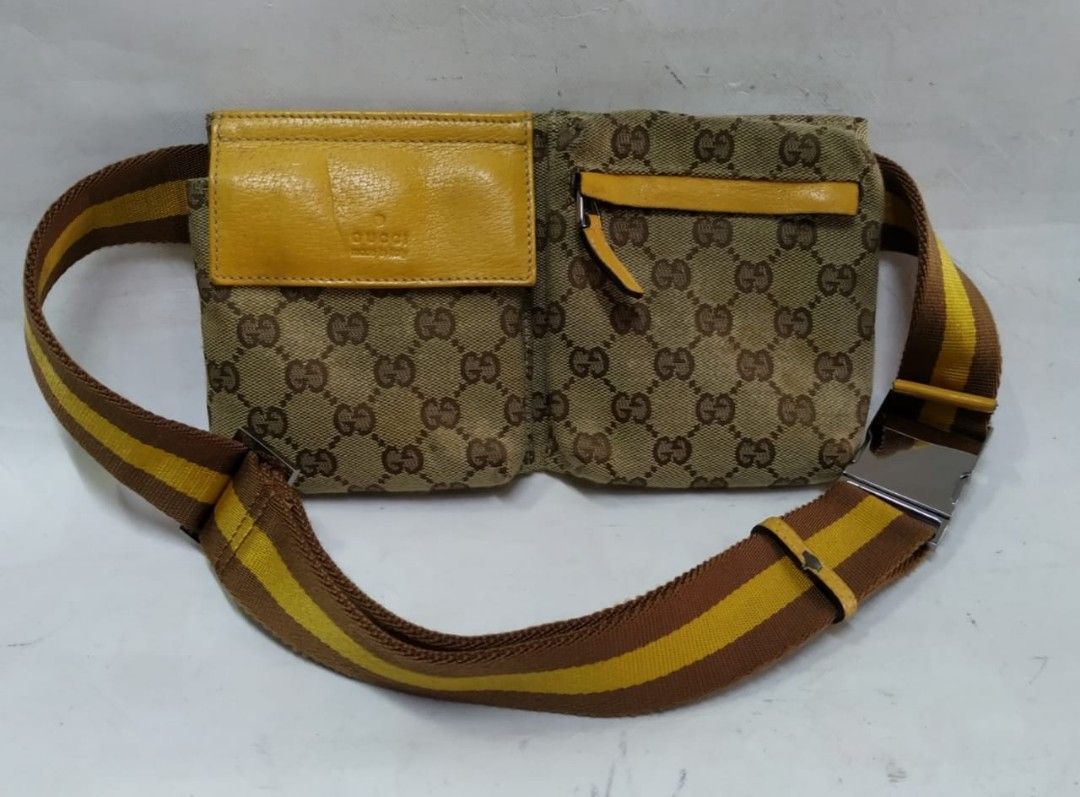 GUCCI Waist Pouch shoulder Bumbag GG Pattern Brown yellow Body Bag