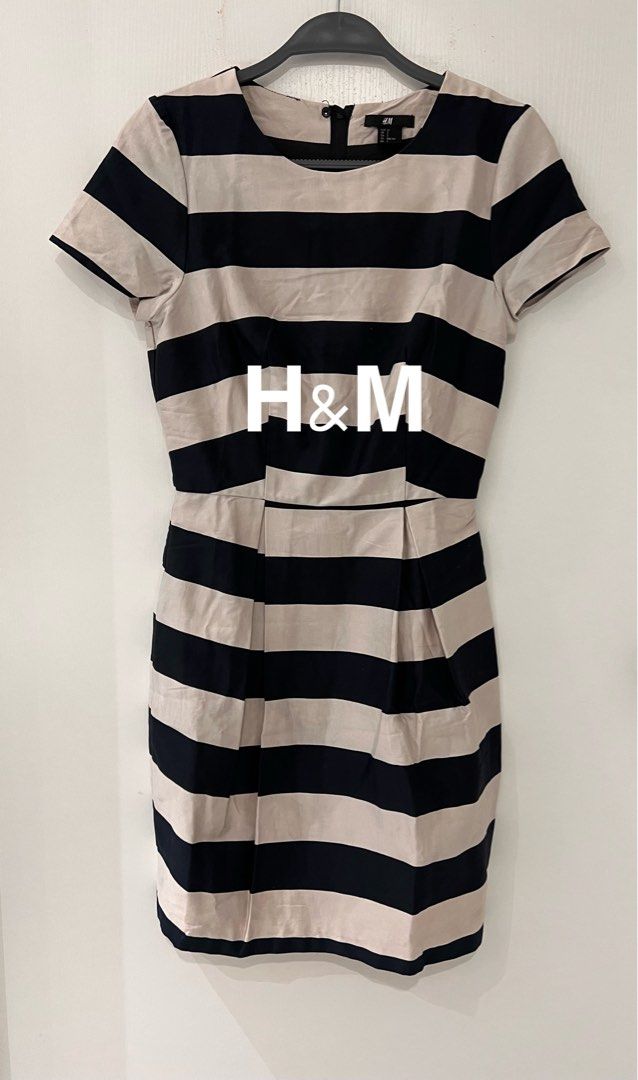H M Black White Striped Dress Preloved Women s Fashion
