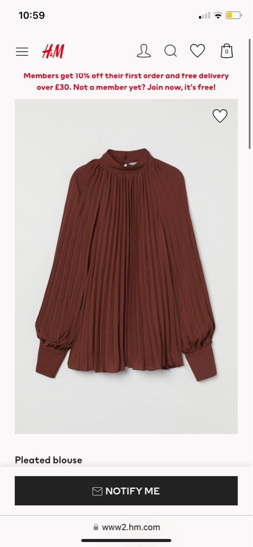 H&M Brown Pleated Blouse