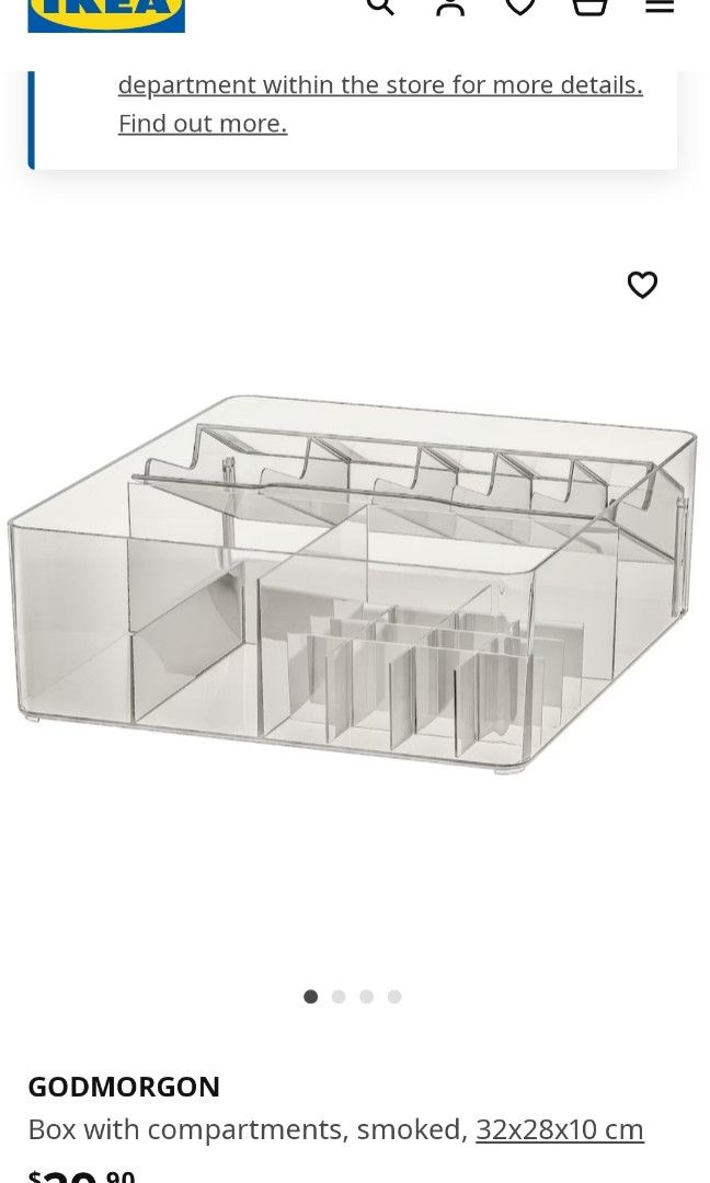 Ikea box with compartments (clear), Furniture & Home Living