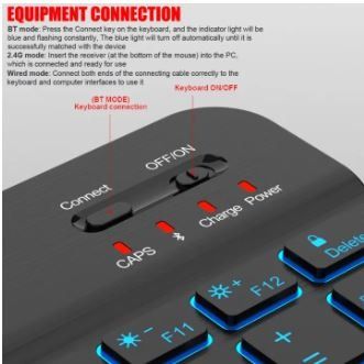 Inplay Wireless Bluetooth Keyboard and Mouse Combo 7 Color Backlit For ...