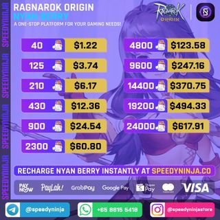 [INSTANT 24/7] Cheapest & Instant Ragnarok Origin (ROO) Nyan Berry Top Up | Top Up ROO Nyan Berry | Nyan Berry | SpeedyNinja SG