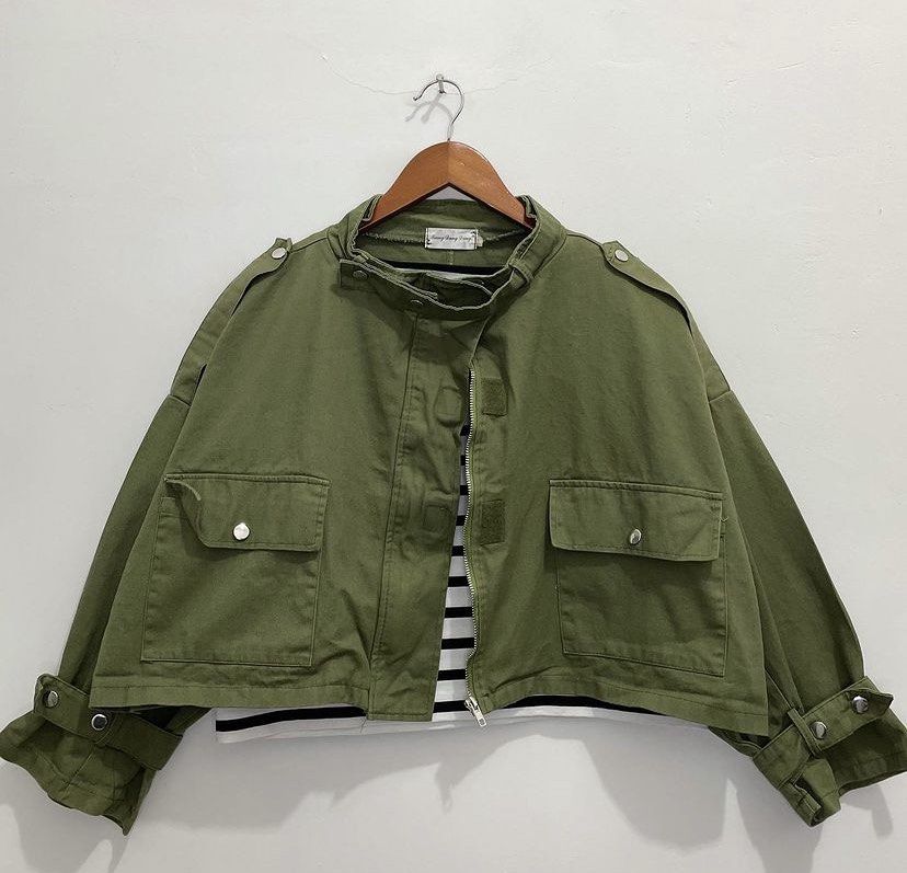 Jaket Army crop Fesyen Wanita Pakaian Wanita Baju Luaran di