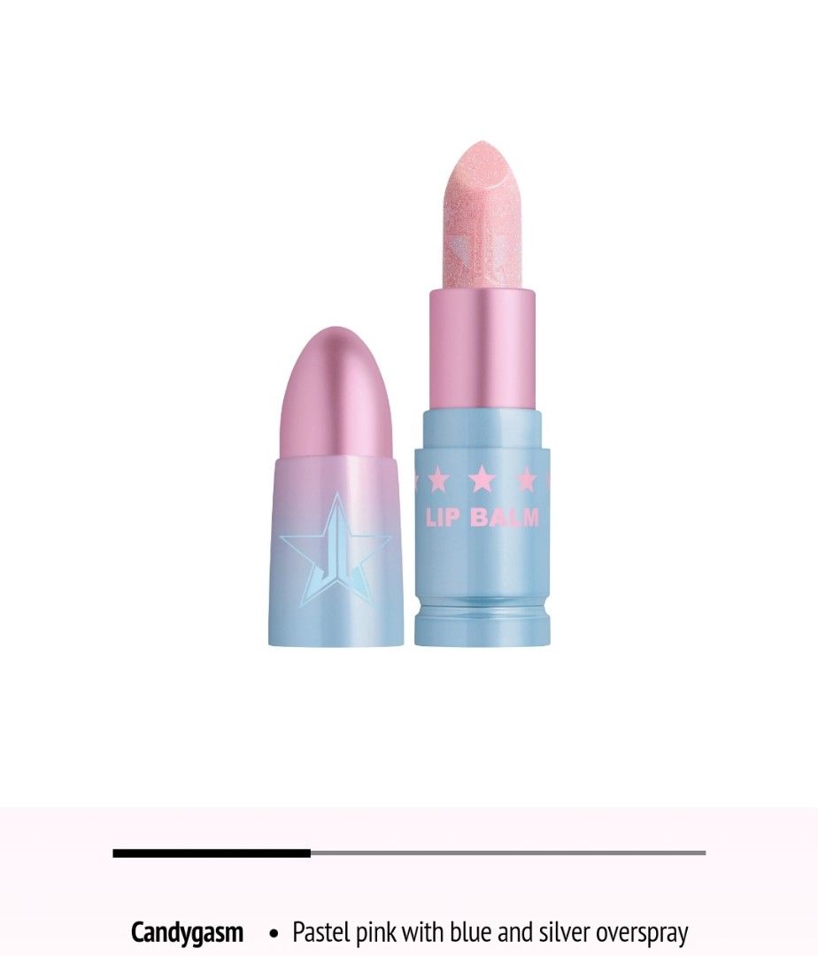 Jeffree Star Cosmetics Hydrating Glits Lip Balm (Category: Makeup) located in Dasmarinas. Submitted by raeraechan11 (Listing ID 1256183141, Image 1). Description: Hydrating Glitz Lip Balm Candygasm (pastel/sheer pink with blue silver overspray) Authentic Shipping c/o buyer. Pm for inquiries.