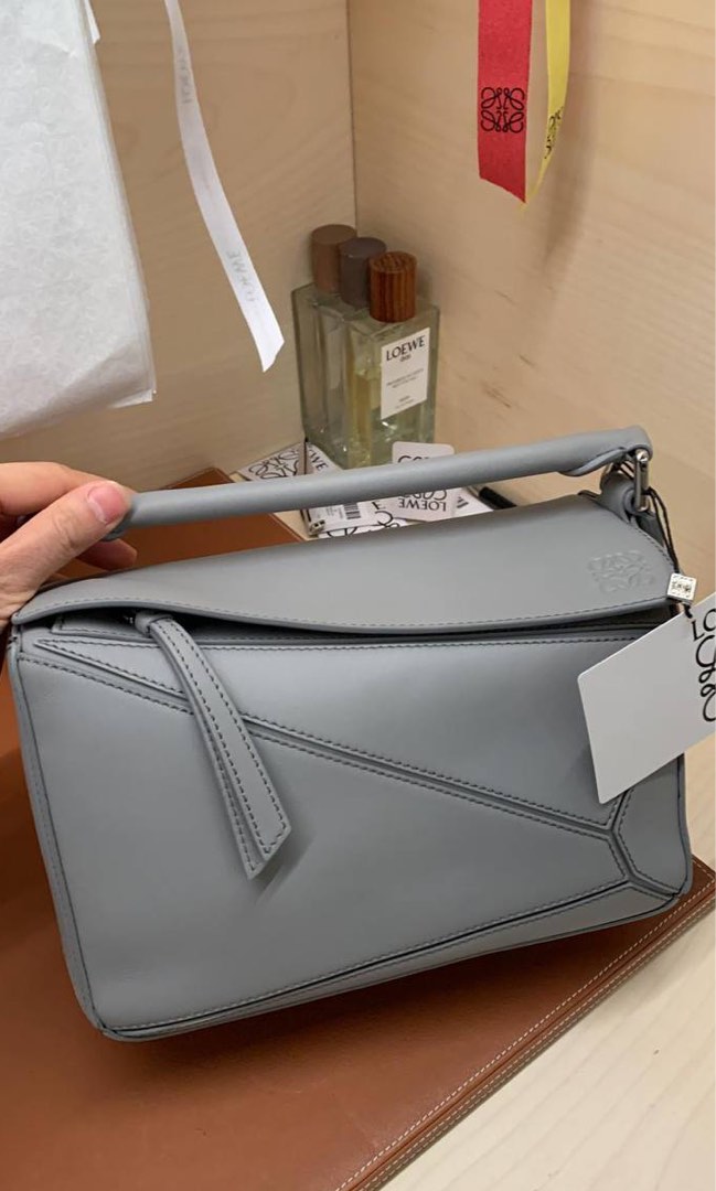 Loewe Soft Grained Calfskin Small Puzzle Bag Pearl Grey