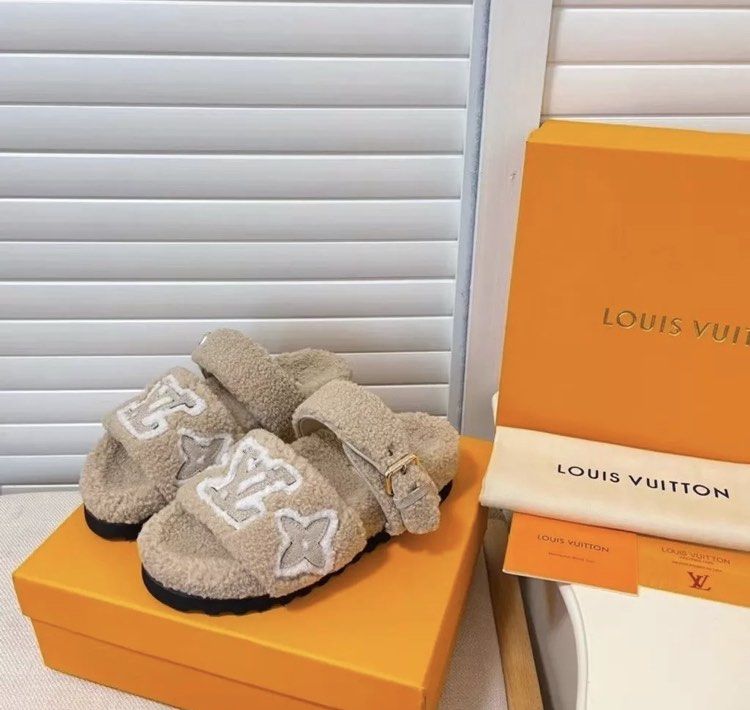 Louis Vuitton fur slides, Luxury, Sneakers & Footwear on Carousell