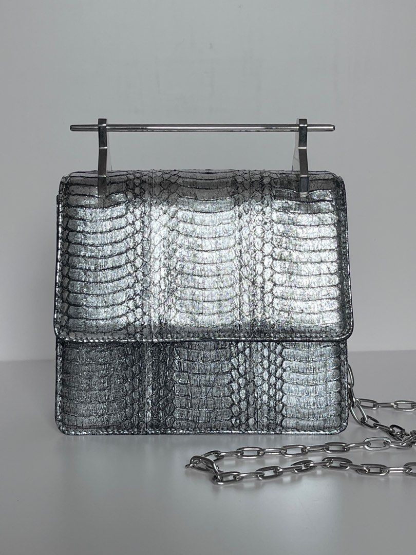 SALE M2Malletier Silver Snakeskin bag