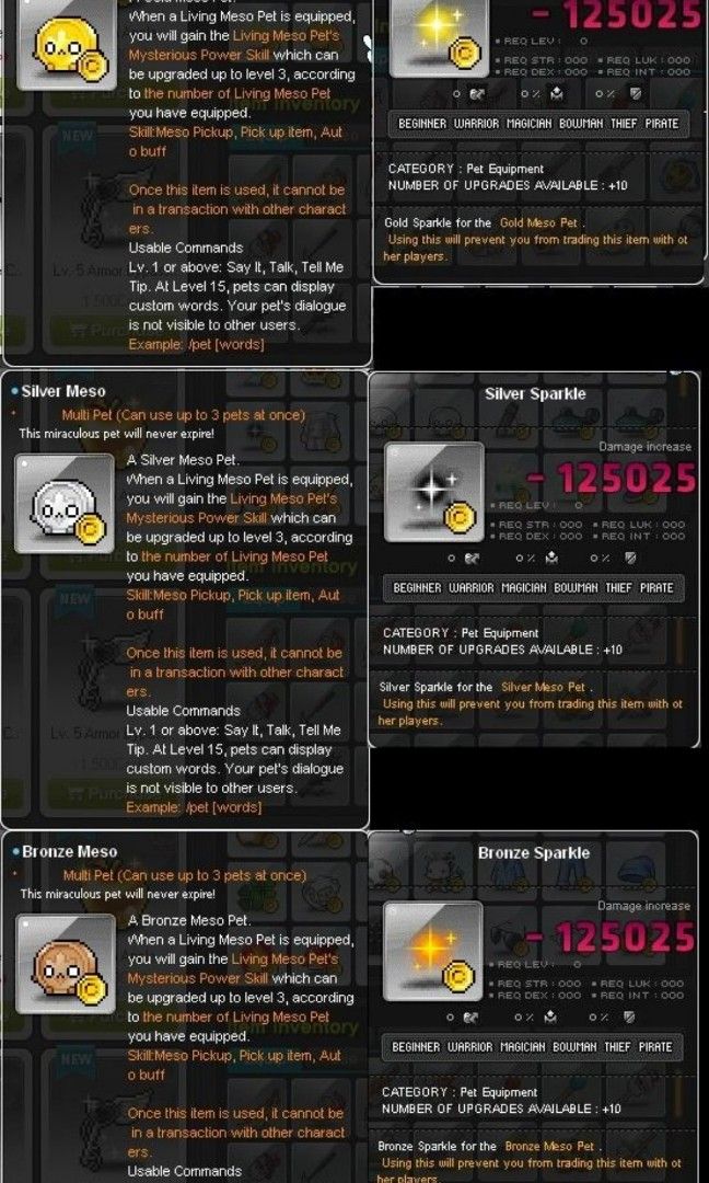 MapleSEA Living Meso Perm Pet Set w/ EQs, Video Gaming, Gaming