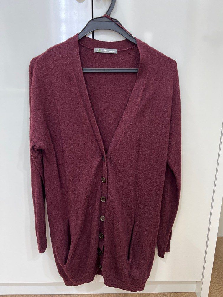 Marks and Spencer M S Maroon Knitted Long Cardigan Coat Jacket