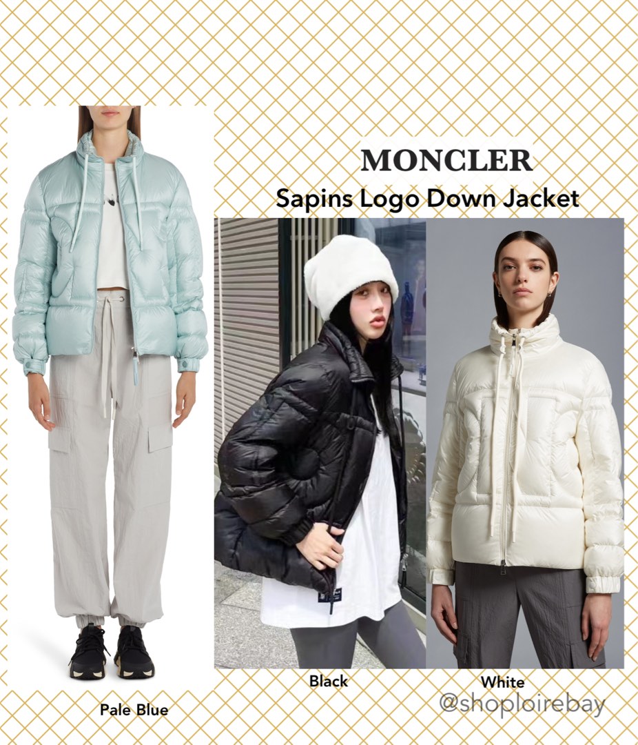 MONCLER Sapins Logo Quilted Down Jacket Coat white black blue