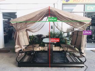 New Arrivals! Double Swing with Canopy and Mesh Curtains -BROWN