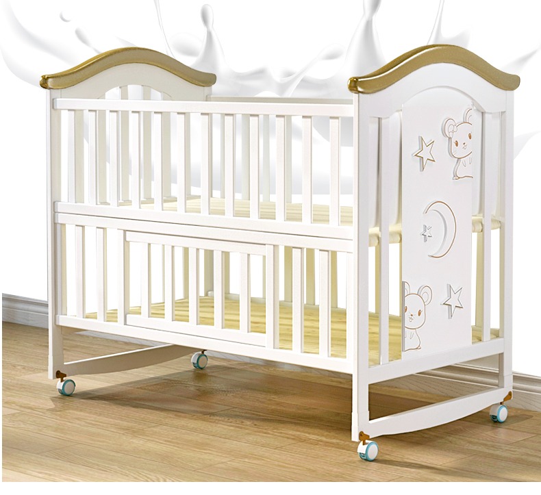 Newborn crib solid wood multifunctional crib white 012 years old