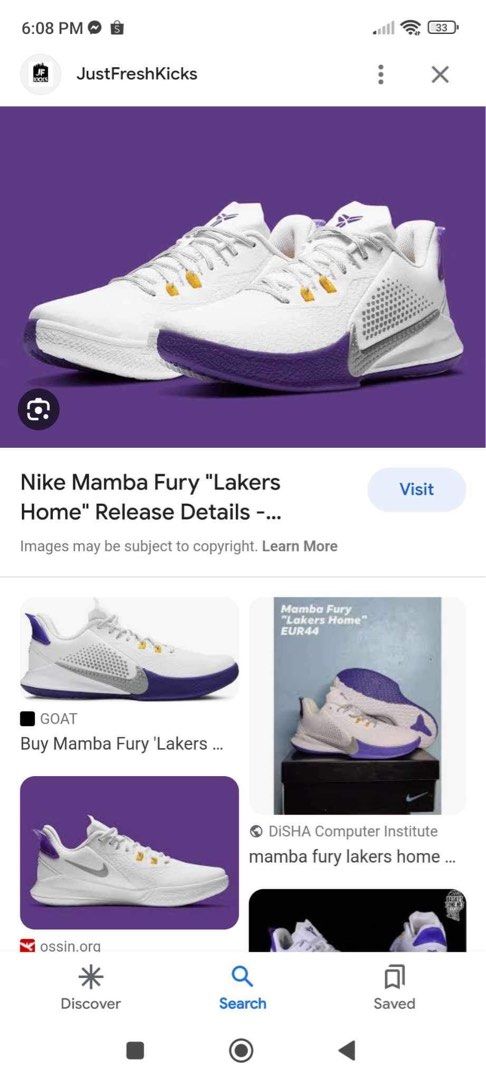 Nike Mamba Kobe Fury Lakers Home Purple Mens Shoes Size 8