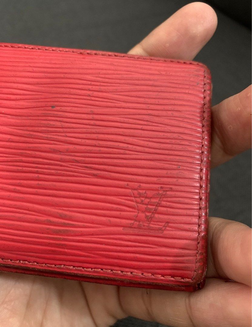 Original Louis Vuitton Coin Wallet Leather Red LV, Men's Fashion