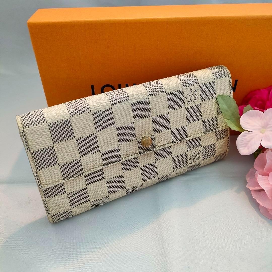 Authenticated Used Louis Vuitton Damier Azur Portefeuille Sarah