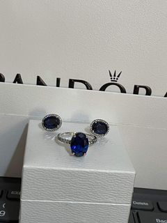 Pandora Sapphire Ring with earrings set