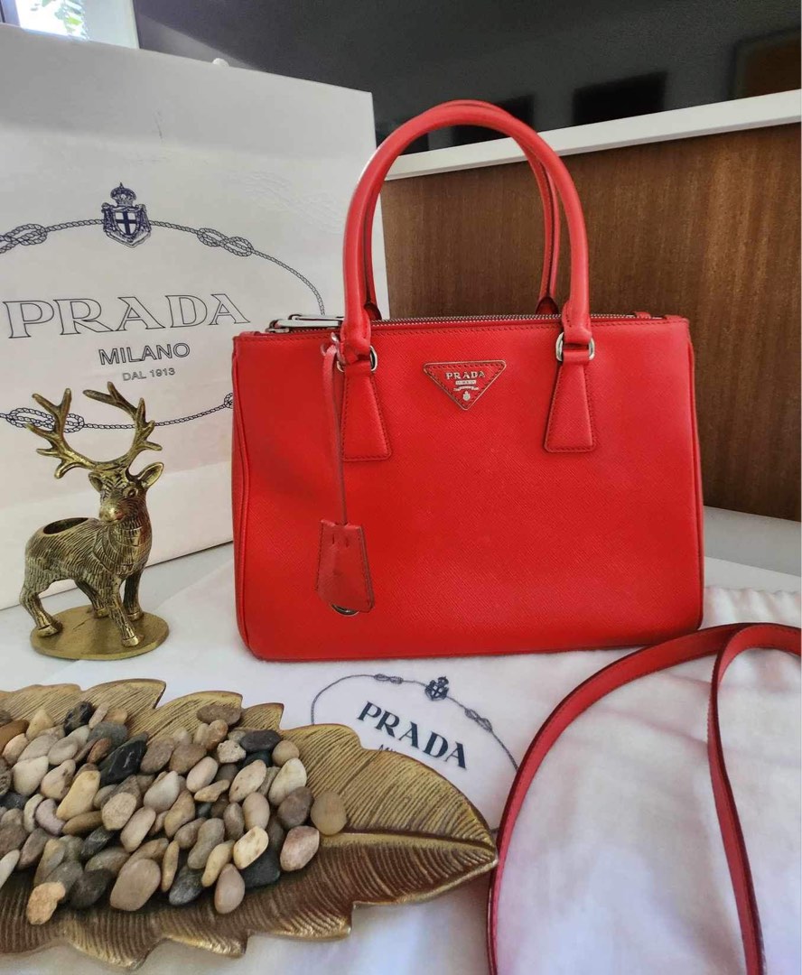 Fiery Red Large Prada Galleria Saffiano Leather Bag