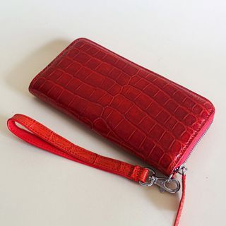 Red Genuine Crocodile Zip Long Wallet