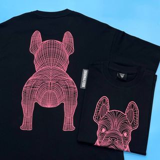S M L XL | Authentic LifeWork Korea Black Pink Bulldog Outline Mascot Logo Tee Life Work