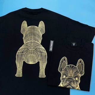 S M L XL | Authentic LifeWork Korea Signature Gold Foil Bulldog Outline Mascot Logo Tee Life Work