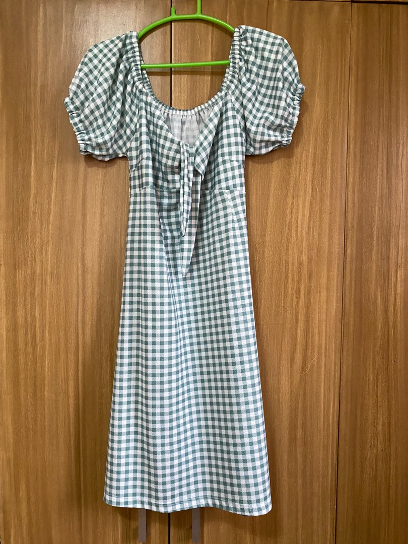 Sage green gingham dress, Women's Fashion, Dresses & Sets, Dresses on