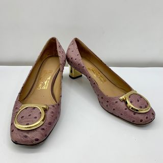SALVATORE FERRAGAMO RF27052 GANCINI OSTRICH LEATHER PUMP SHOES 237031119 ;
