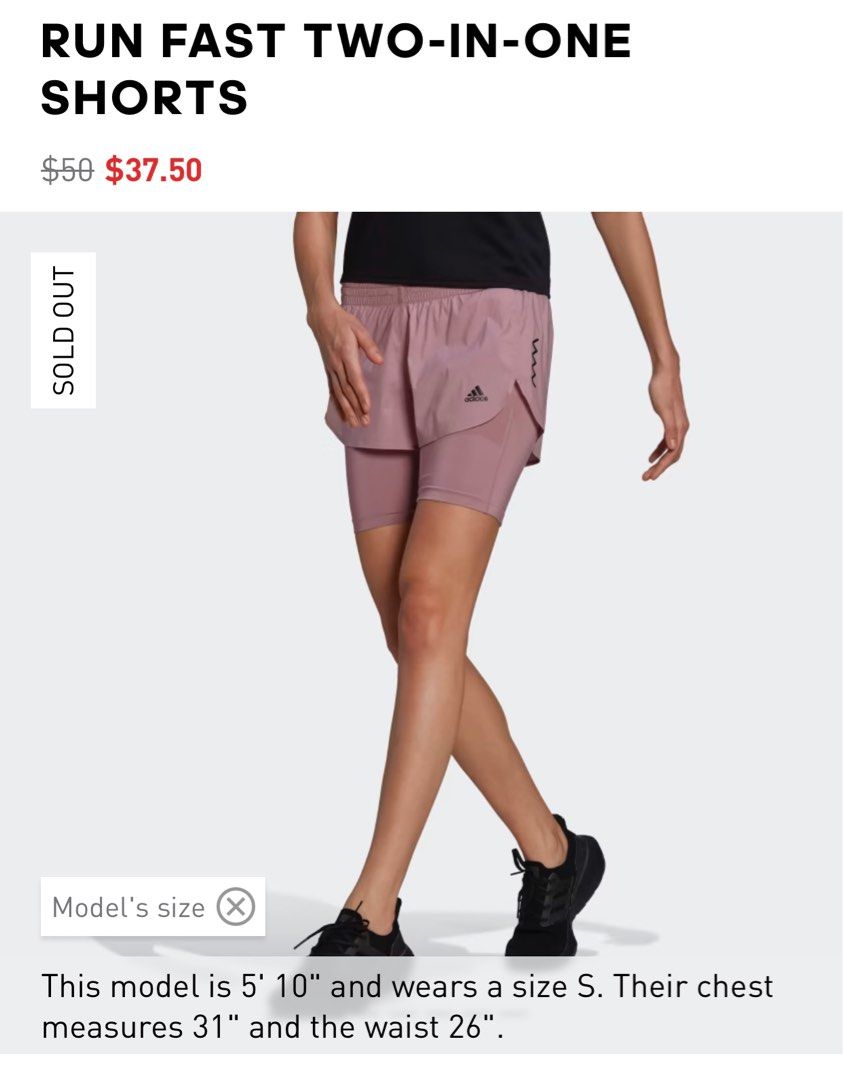 Size S Adidas Women RUN FAST TWO-IN-ONE SHORTS in Magic Mauve