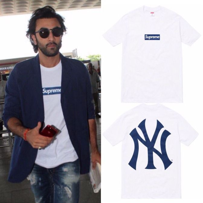 SUPREME x NEW YORK YANKEES White Box Logo T shirt Men s Fashion