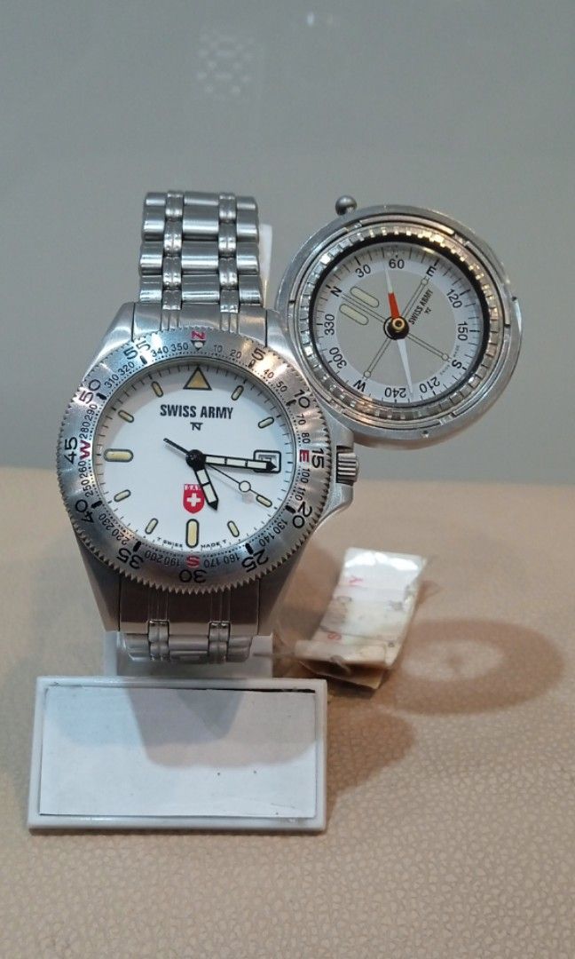 Swiss army watch with compass top