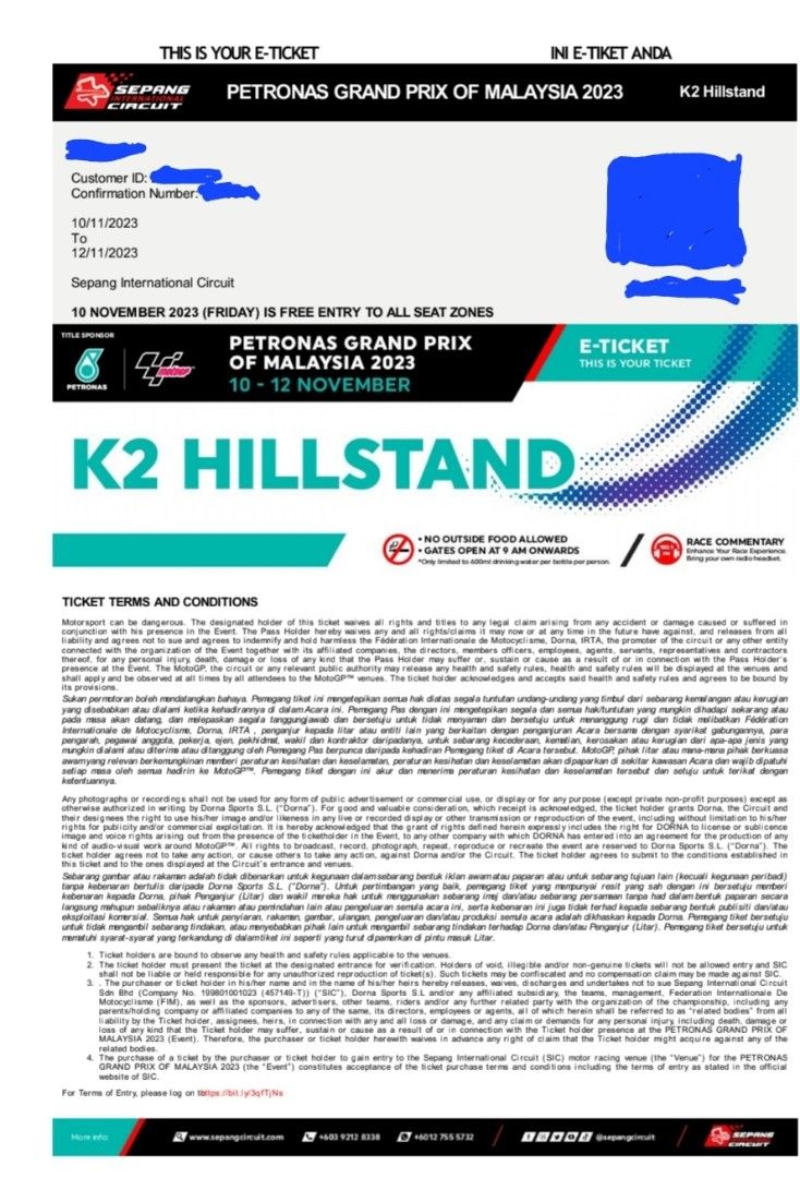 Ticket Malaysia Motogp 2023, Tickets & Vouchers, Event Tickets on