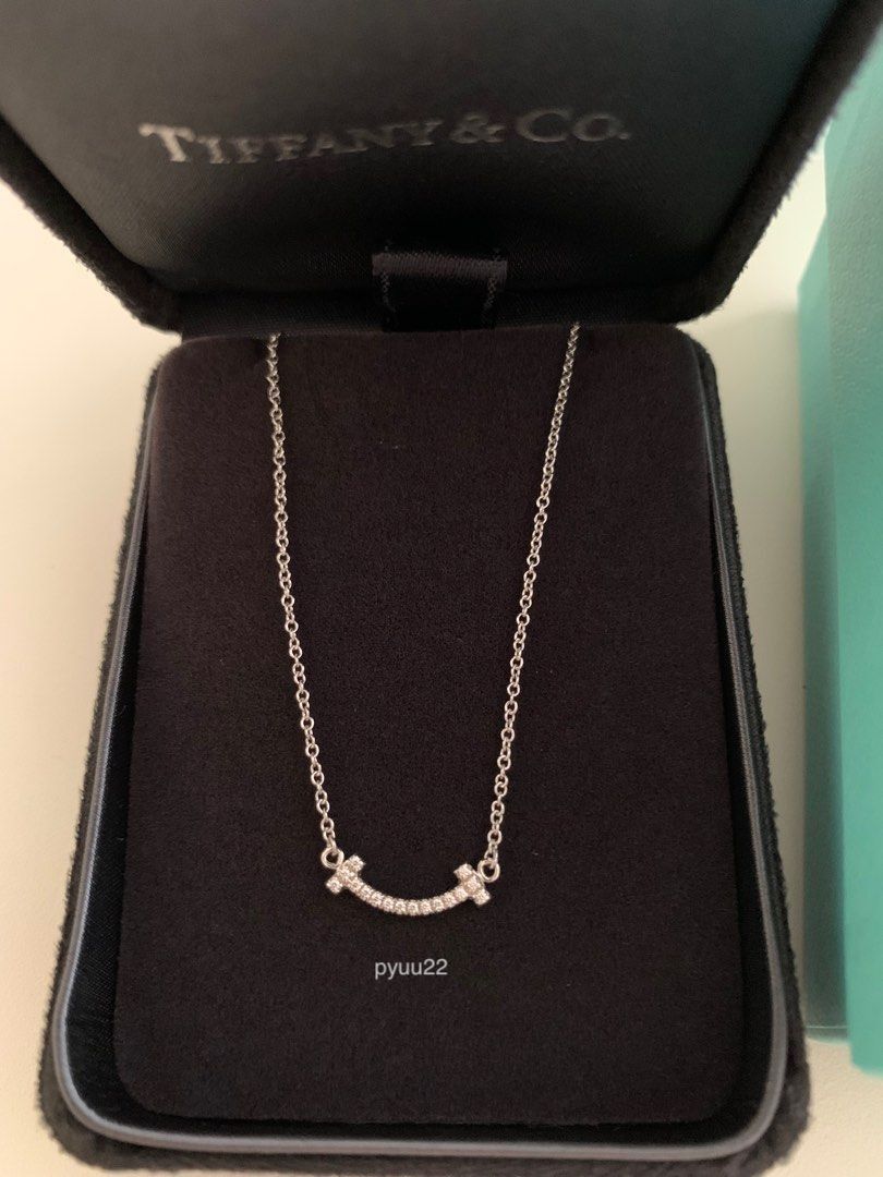Tiffany Co. T Smile Pendant in 18K White Gold with Diamonds mini