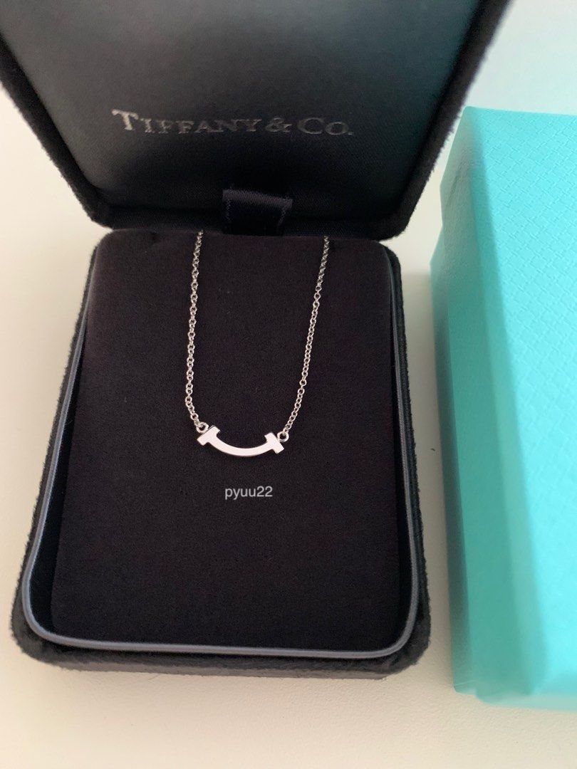 Tiffany Co. T Smile Pendant in 18K White Gold with Diamonds mini necklace Carousell
