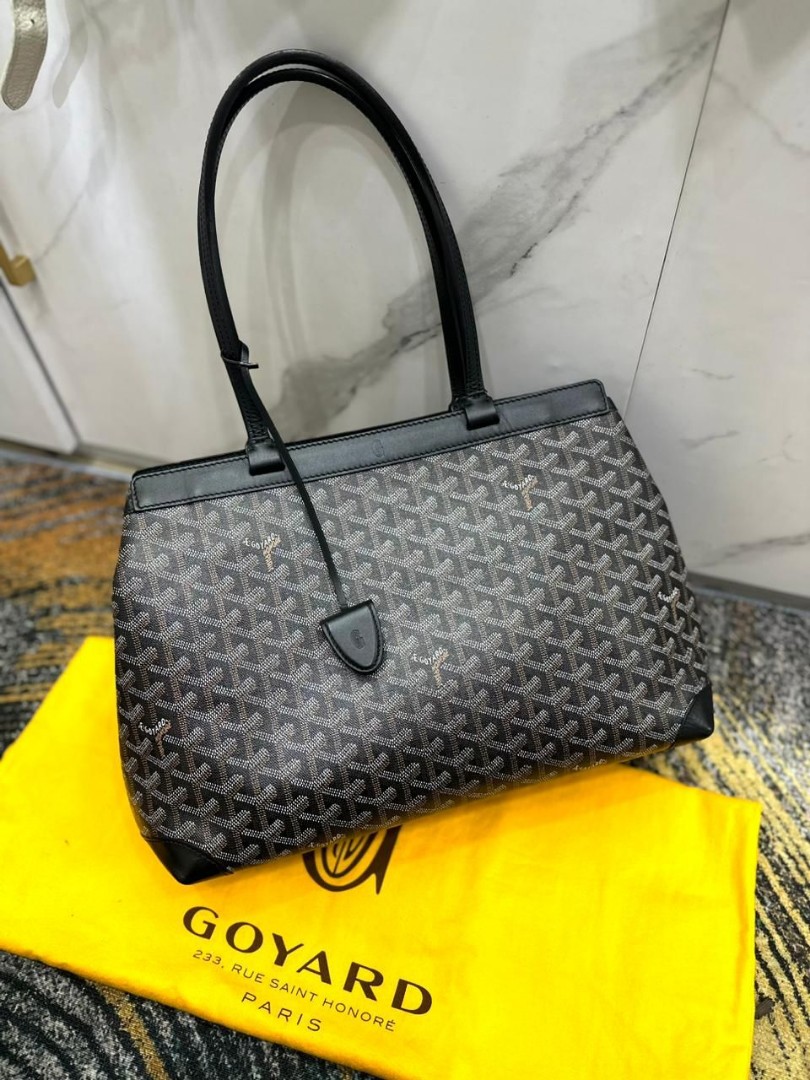 NEW GOYARD BELLECHASSE BIAUDE PM HANDBAG BLACK GRAINED LEATHER