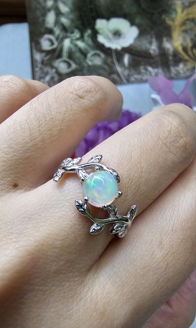 White Ethiopian Opal Ring Women s Fashion Jewelry Organisers