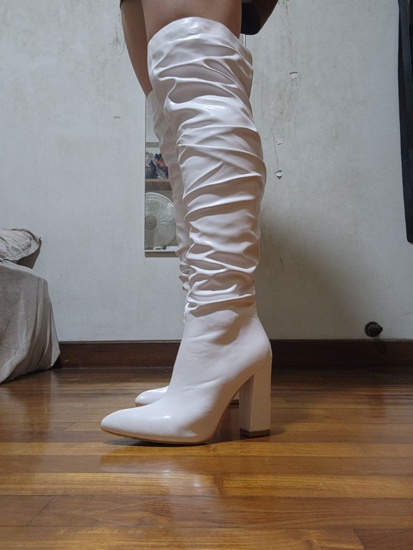 White thigh high cheap boots near me
