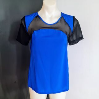 Women's size 6 'SHEIKE' Gorgeous royal blue sheer black panel top - EUC