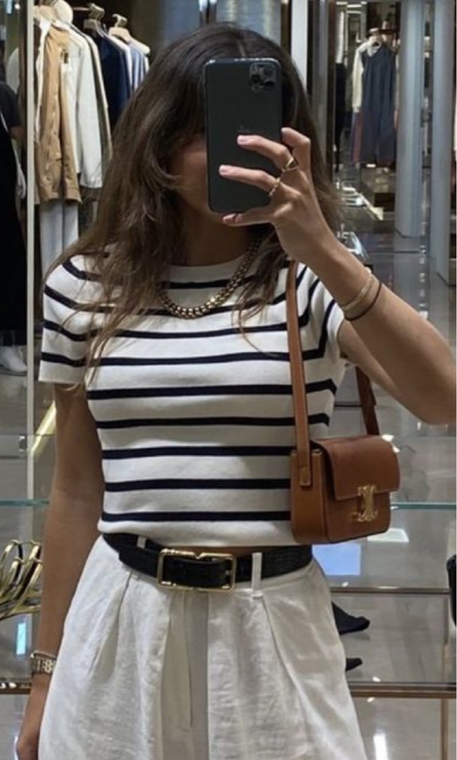 Zara knit stripe crop top, Women's Fashion, Tops, Blouses on Carousell