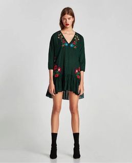 Zara Plaid Dress Embroidered