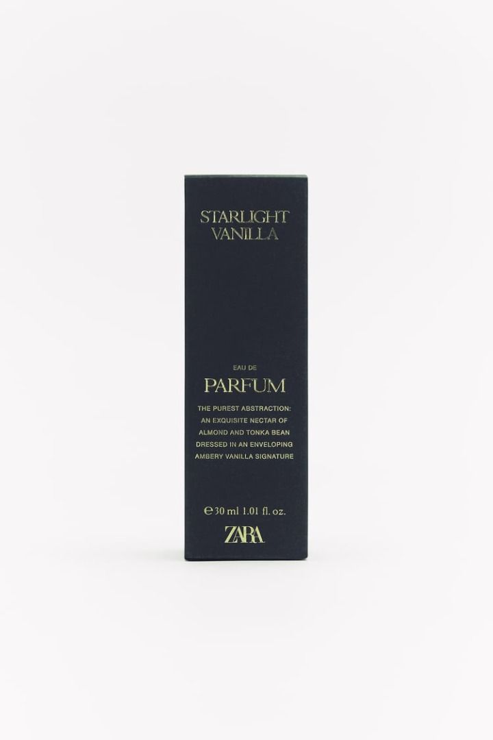 ZARA STARLIGHT VANILLA 30 ML EAU DE PARFUM (Category: Fragrance & Deodorants) located in Las Pinas. Submitted by chicchateaumnl (Listing ID 1256154178, Image 3). Description: 100% ORIGINAL BRAND NEW STORE BOUGHT Eau de parfum. An exquisite almond and tonka bean nectar spiced with a hypnotic amber vanilla conclusion. Smelling notes: lavender, almond milk, vanilla foam, and amber. Intensity: medium. A fragrance of silky accords..