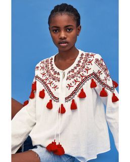 Zara Top Bohemian Embroidered with Tassel