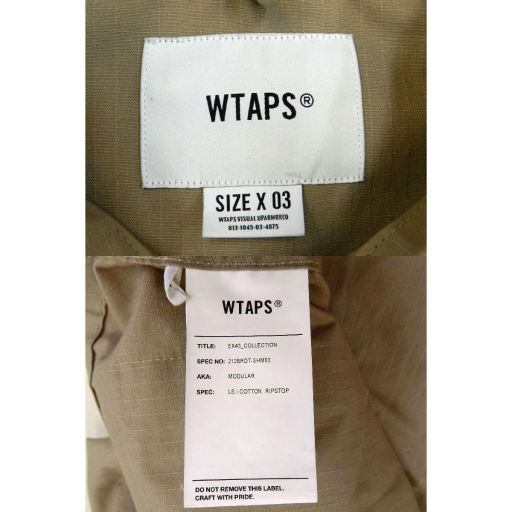 二手配件齊全卡其色3號 WTAPS 21AW MODULAR LS COTTON RIPSTOP 抗撕裂布 十袋工裝襯衫