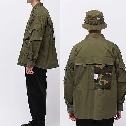 二手配件齊全卡其色3號 WTAPS 21AW MODULAR LS COTTON RIPSTOP 抗撕裂布 十袋工裝襯衫