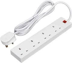 4 Way Gang Power Mains Extension Lead Cable 2M Metre 13A Amps Power Strip Wall Hanging Extension Cable Plug Adaptor Cord for Home, Office, and More - White