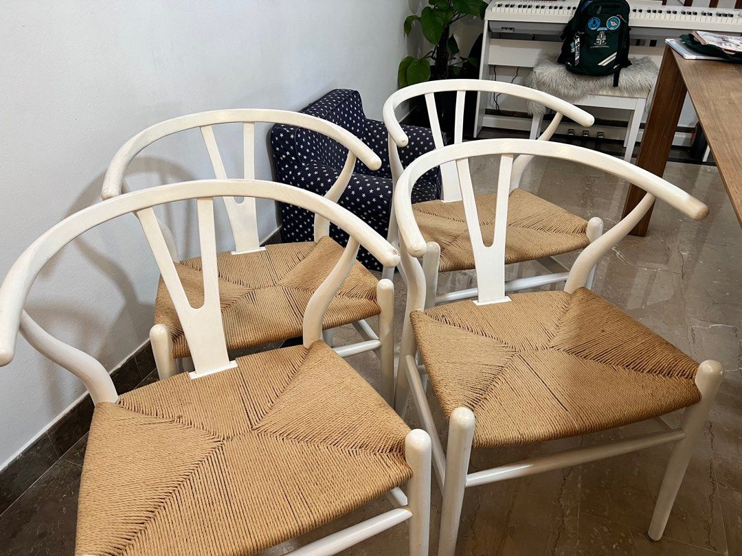 4 x Wishbone wooden white chairs Furniture Home Living