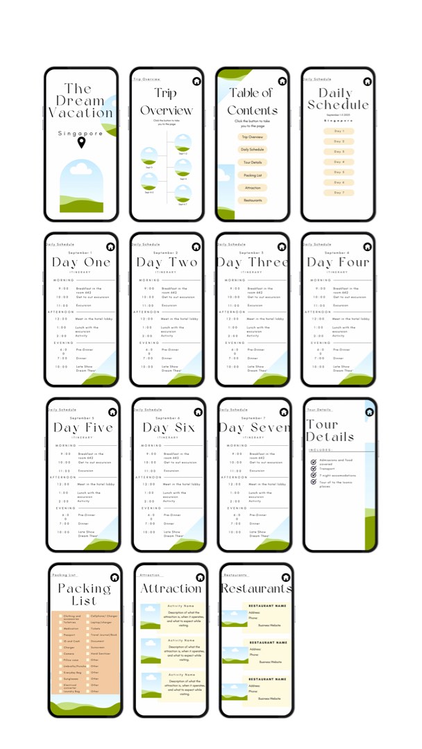 7 Day Travel Itinerary Template Mobile Canva Template Travel Planner 