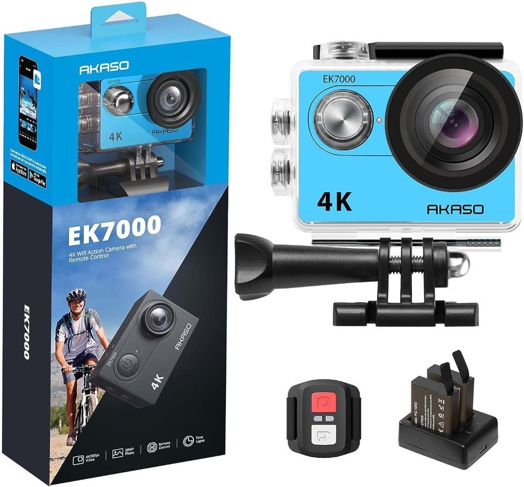 Apexcam 4K 60FPS Action Camera EIS Stabilization 20MP Sports Cam 40M  Waterproof Underwater Camera 8X Zoom Support External Mic with Remote  Control 2 x